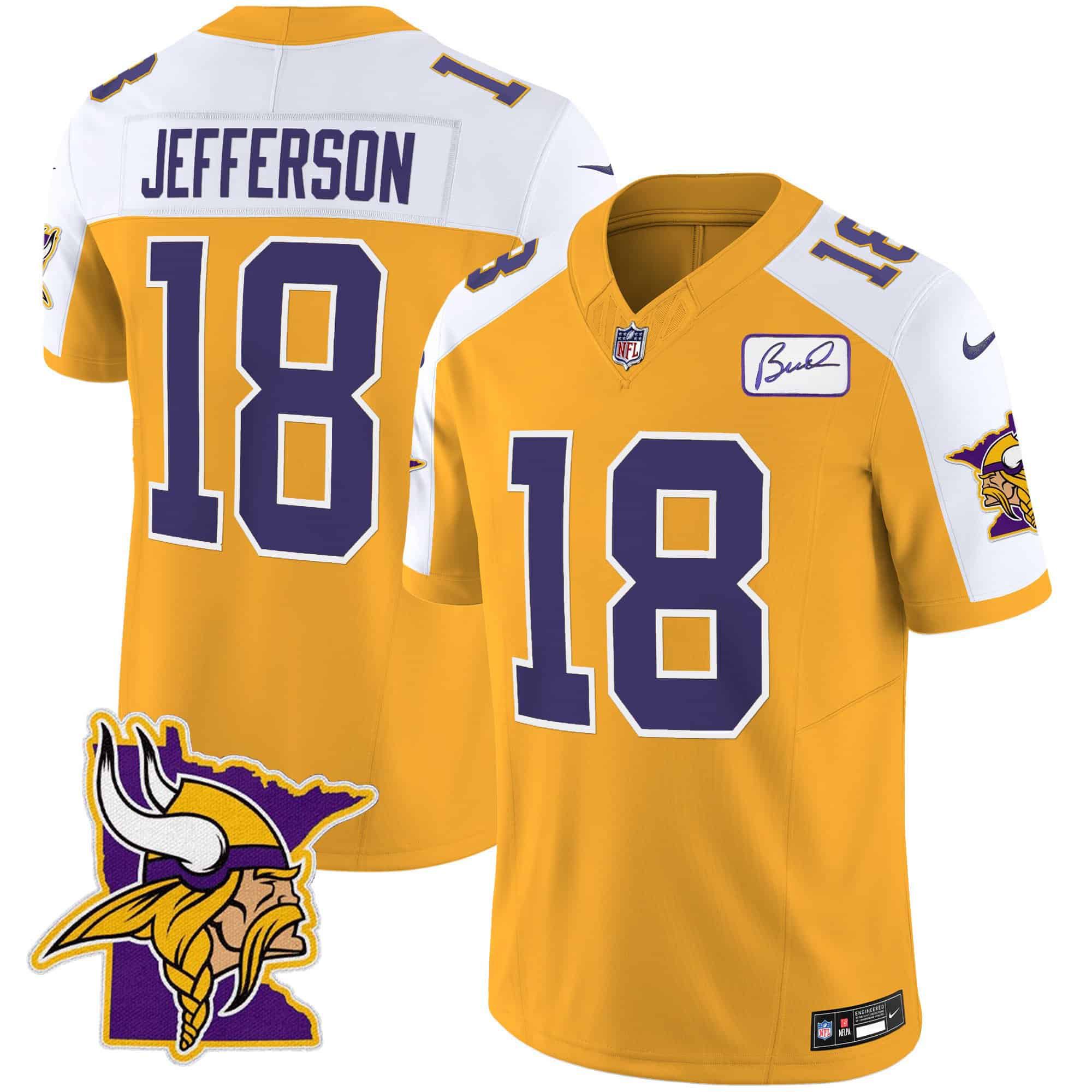 Men Minnesota Vikings 18 Jefferson Yellow 2024 Nike Patch Classic Limited NFL Jersey